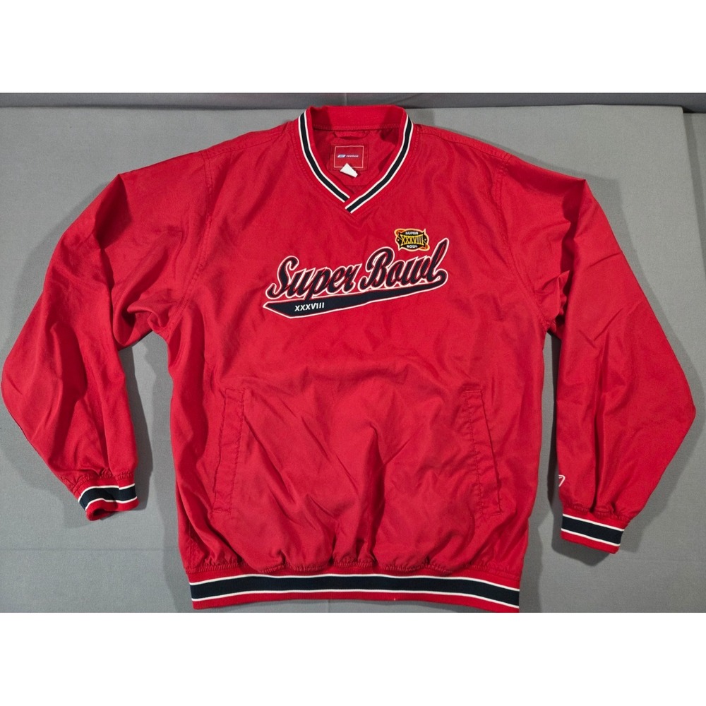 Vintage Reebok Windbreaker Mens Large Red Super Bowl 38 2004 NFL Football